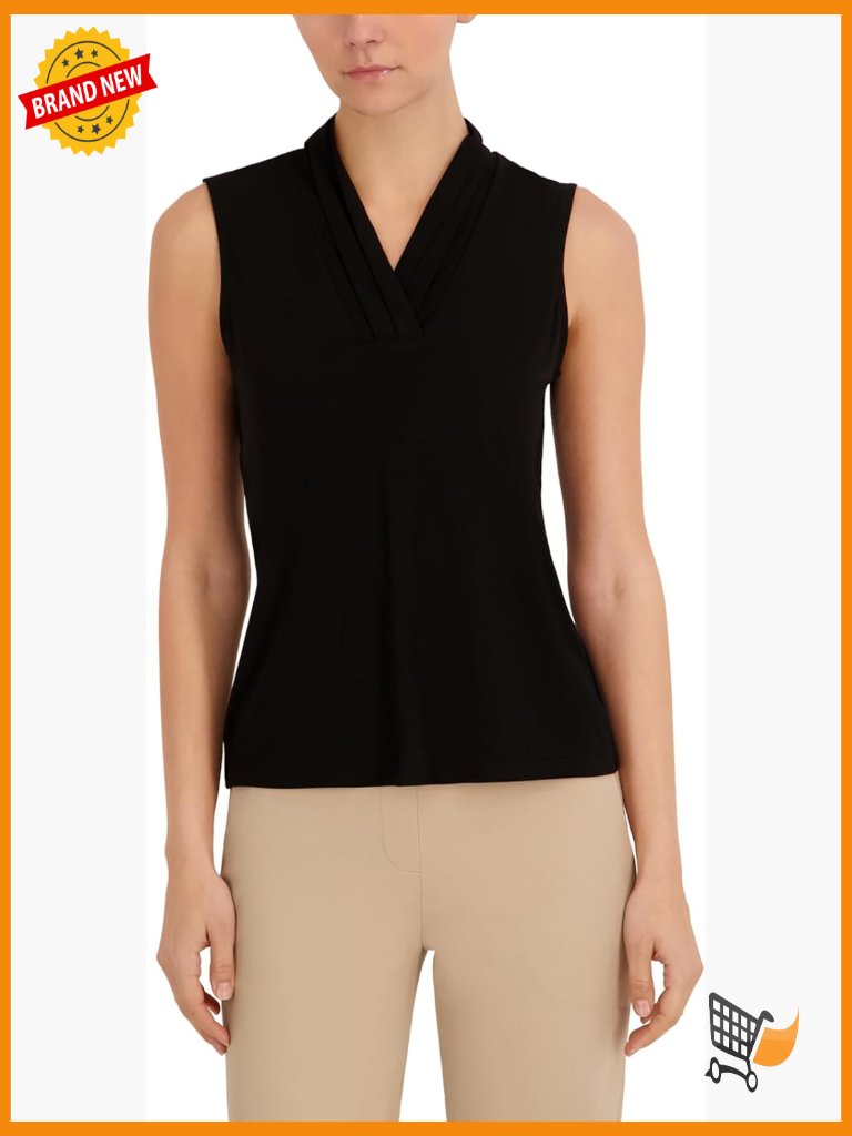 Plus-Size Sleeveless Pleated V-Neck Jersey Top